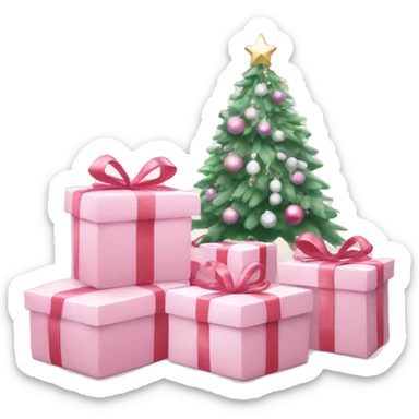 Light pink Christmas gifts under a white Christmas tree  sticker