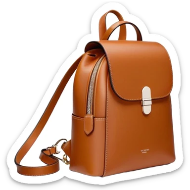 small cognac commuter leather backpack purse, women's, minimal aesthetic, plain, fashionable sticker