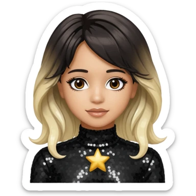Camila Cabello from Fifth Harmony with long dark brown with platinum blonde highlights hair, black sequin outfit sticker