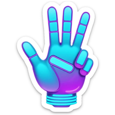 futuristic glowing thumbs up, neon purple and cyan light, dark background, digital tech style sticker
