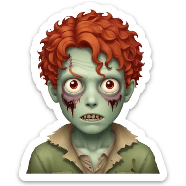 Boy zombie with curly hair red sticker
