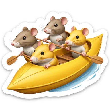 Four rats rowing a yellow racing shell on river  sticker