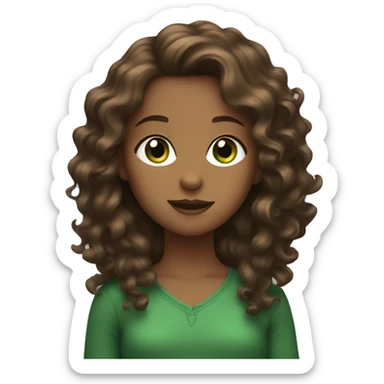 A girl with green eyes and brown and wavy hair sticker