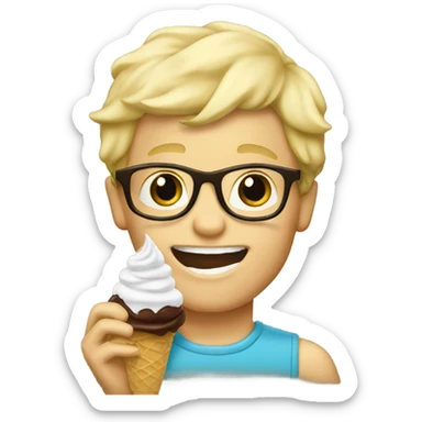 Blond boy with glasses eating chocolate soft serve ice cream sticker