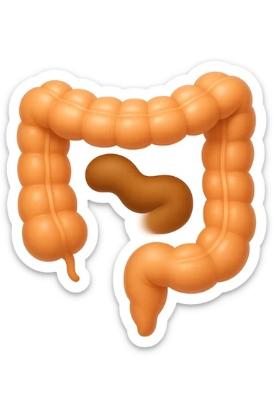 EMOJI STILE IPHONE DI UN TRATTO DI COLON INTESTINALE CHE FLUTTUA IN ARIA CON ALL'INTERNO DELLE FECI, IPERREALISTICO 4K sticker