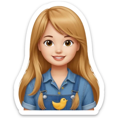 Debby Ryan (long hair with straight bangs) wearing overalls sticker