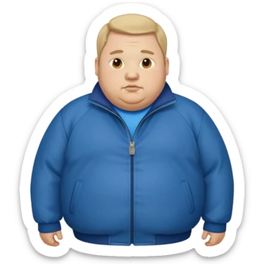 fat man wearing blue jacket standing foot sticker