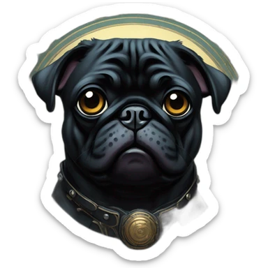 A cyberpunk black pug in Art Nouveau style during 1910 sticker
