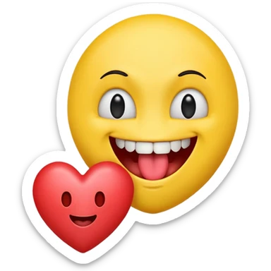 yellow emoji face holding a heart and hes so happy with so happy with teeth and tongue and toes growing out of the top of its head. his eyes have been plucked out and are now eyeless sockets sticker