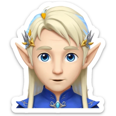 elf prince with pointy ears, white skin, silverblond shoulder-length hair, blue eyes, Chin beard, no crown or hat sticker