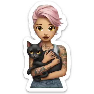 girl in tattoos with a cat in her arms sticker