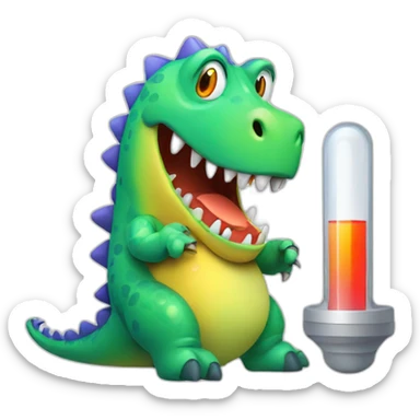 sick dinosaur with thermometer sticker