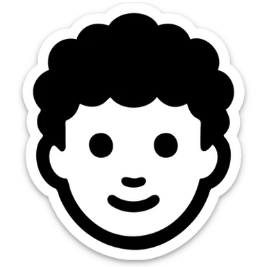 realistic stamp image of a curly hair boy, fully black and white, stamp mark style, solid filled icon style sticker