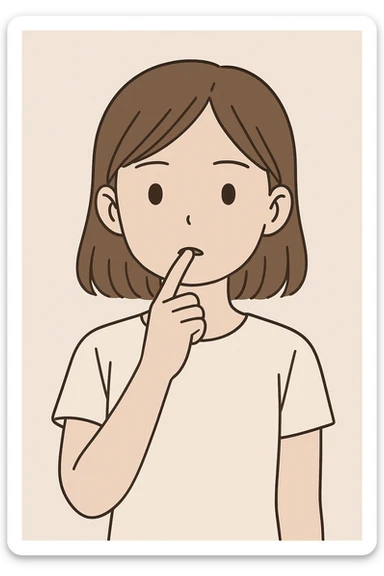 digital illustration of a girl with a finger in her mouth, neutral expression, upper body, simple background sticker