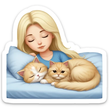 pretty girl with dark long hair sleeping with blonde fluffy  persian cat in bed sticker