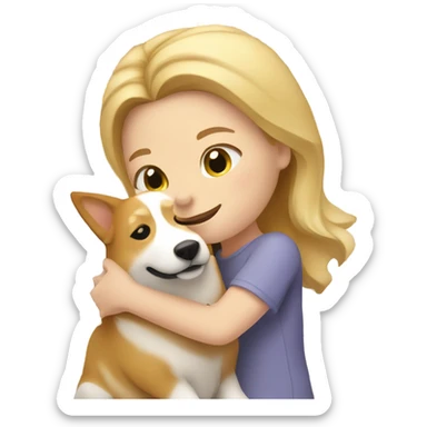 Caucasian female blonde hugging a corgi sticker
