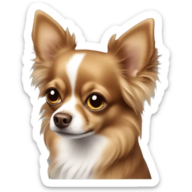 a brown long-haired Chihuahua dog with a white breast and brown eyes sticker