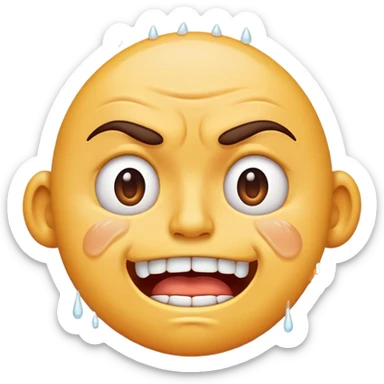 stressed face emoji with clenched teeth, sweat drops, furrowed brows, classic emoji style sticker