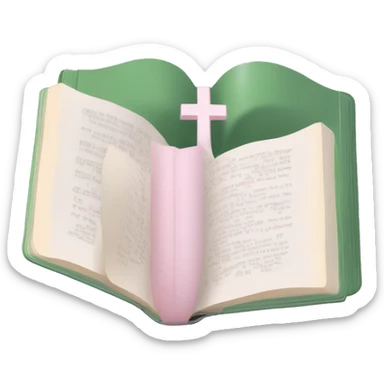 Open Light Sage green holy Bible with baby pink cross on the cover and baby pink coloured gardens coming on the cover  sticker