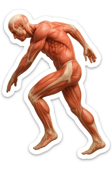 corpo umano anatomico realistico che si butta con la schiena e le spalle in avanti, postura delle spalle chiuse, isolato su sfondo bianco sticker