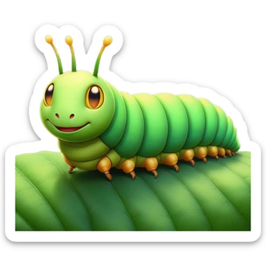 Cinematic Noble Caterpillar Portrait Emoji, Poised and vibrant, with a segmented, gently curving body adorned in bright, lively hues and delicate, inquisitive eyes, Simplified yet charmingly detailed features, highly detailed, glowing with a soft, verdant radiance, high shine, intelligent and resilient, stylized with an air of natural transformation, focused and curious, soft glowing outline, capturing the essence of a watchful caterpillar that appears ready to inch out of the screen with gentle determination! sticker