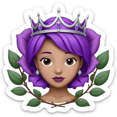 Purple rose with silver tiara and a purple emblem leaf wreath sticker