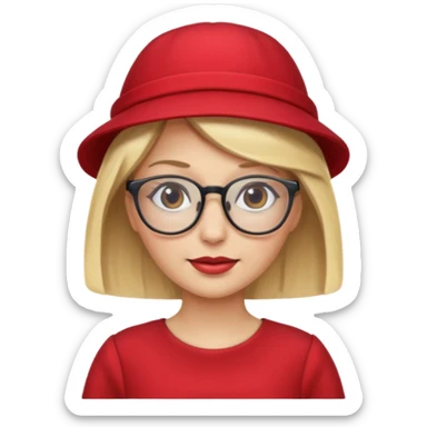 blonde woman wear red hat and dress and glasses sticker