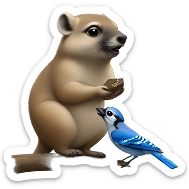 Fat hyrax kissing a blue jay  sticker