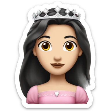 PRINCESS WITH WHITE SKIN, LONG VOLUMOUS BLACK HAIR, WITH PRINCESS CROWN, WITH PINK PRINCESS OUTFIT sticker