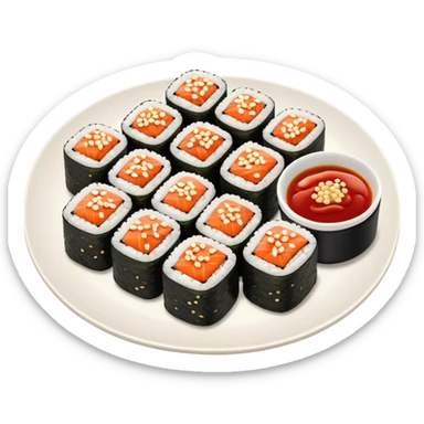 Maki rolls with sauce on top in a plate sticker