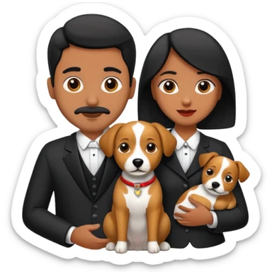 Pareja de novios, pelo negro ambos, y con dos perritos pincher en brazos sticker