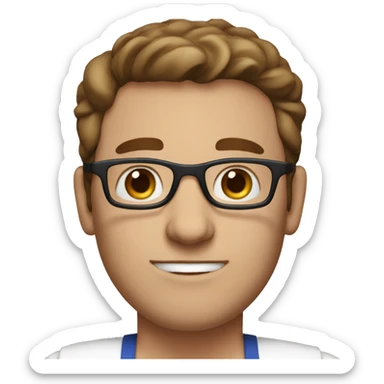 White person with huge eyeglasses, brown hair, blue eyes, wearing an apron  sticker