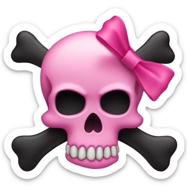 Pink Skull and crossbones with black  bow  sticker