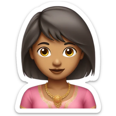 A cute Indian girl with a pink blouse and bangs sticker