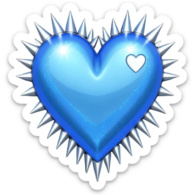 blue glittery heart with chrome spikes sticker