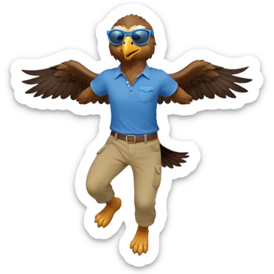 friendly anthropomorphised male eagle in a shirt and pants jumping wearing sunglasses sticker