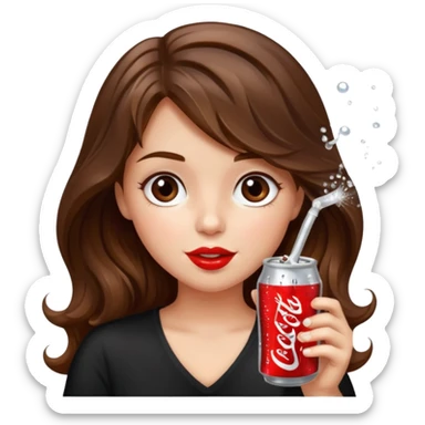 Girl with brown wavy hair drinking a bedazzled Diet Coke  sticker