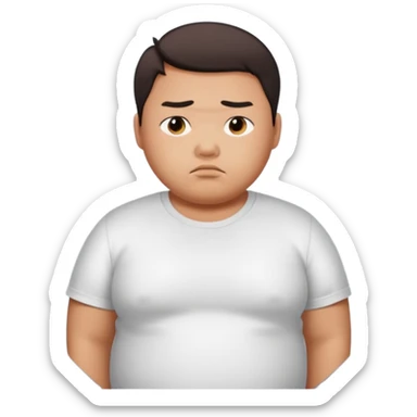 A young Asian guy has let his body go and is looking sadly in the mirror. sticker