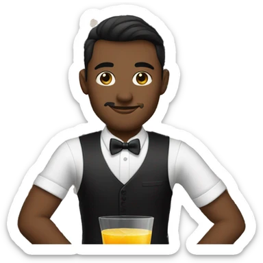 Bartender mixing cocktail with black shirt and long black tie with no white shirt sticker