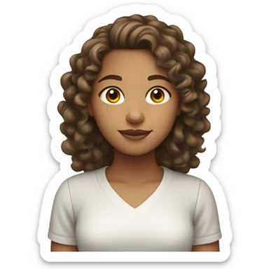 Girl with a curly brown hair and light skin wearing white shirt  sticker