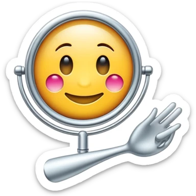 Espejo con emoji de guiño: Un espejo de mano estilizado con un emoji de guiño reflejado, simbolizando el cuidado personal y la confianza FONDO BLANCO sticker