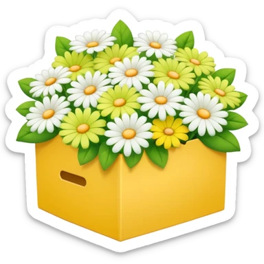 box full of yellow, white and green flowers. pastel colors sticker