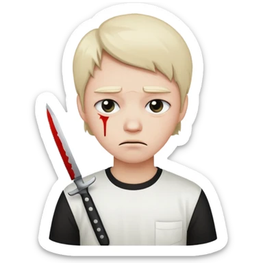 a sad face with a knife sticker