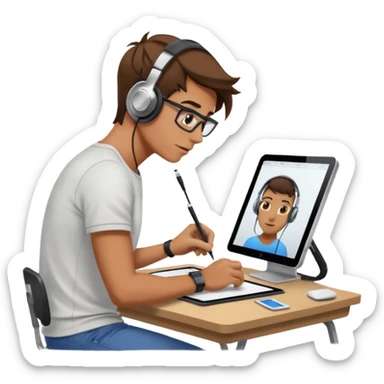 designer drawing in a digital table with his computer sticker