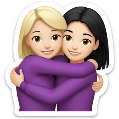Hug from behind blond girl black hair girl sticker