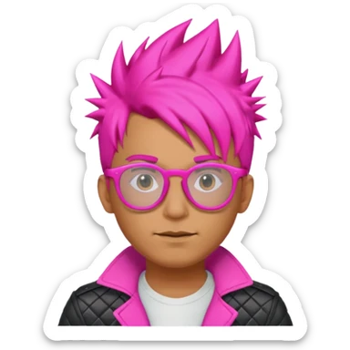Man with neon pink spiky hair and glasses, half body sticker