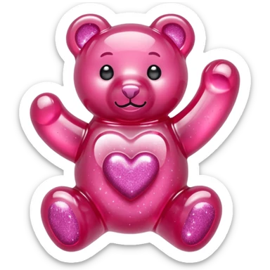 transparent pink gummy bear heart glitters pink sticker