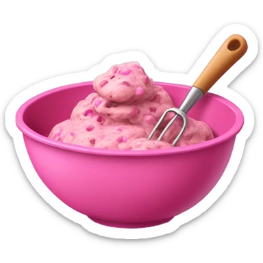 Realistic pink mixing bowl of cookie dough and with pink wisk in the bowl with it. sticker