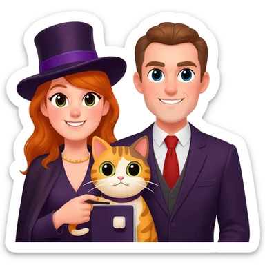 magician couple and their pet cat sticker