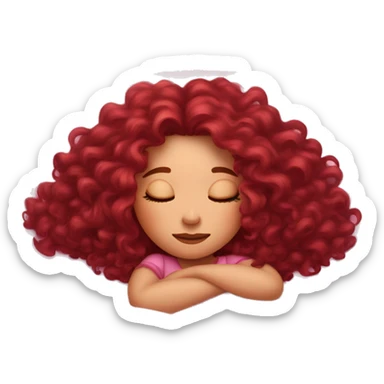 gorgeous white woman with long burgundy curly hair sleeping on pink princess bed sticker